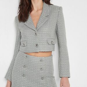EXPRESS Puritan Gray Cropped Tweed Jacket Size XS NWT
